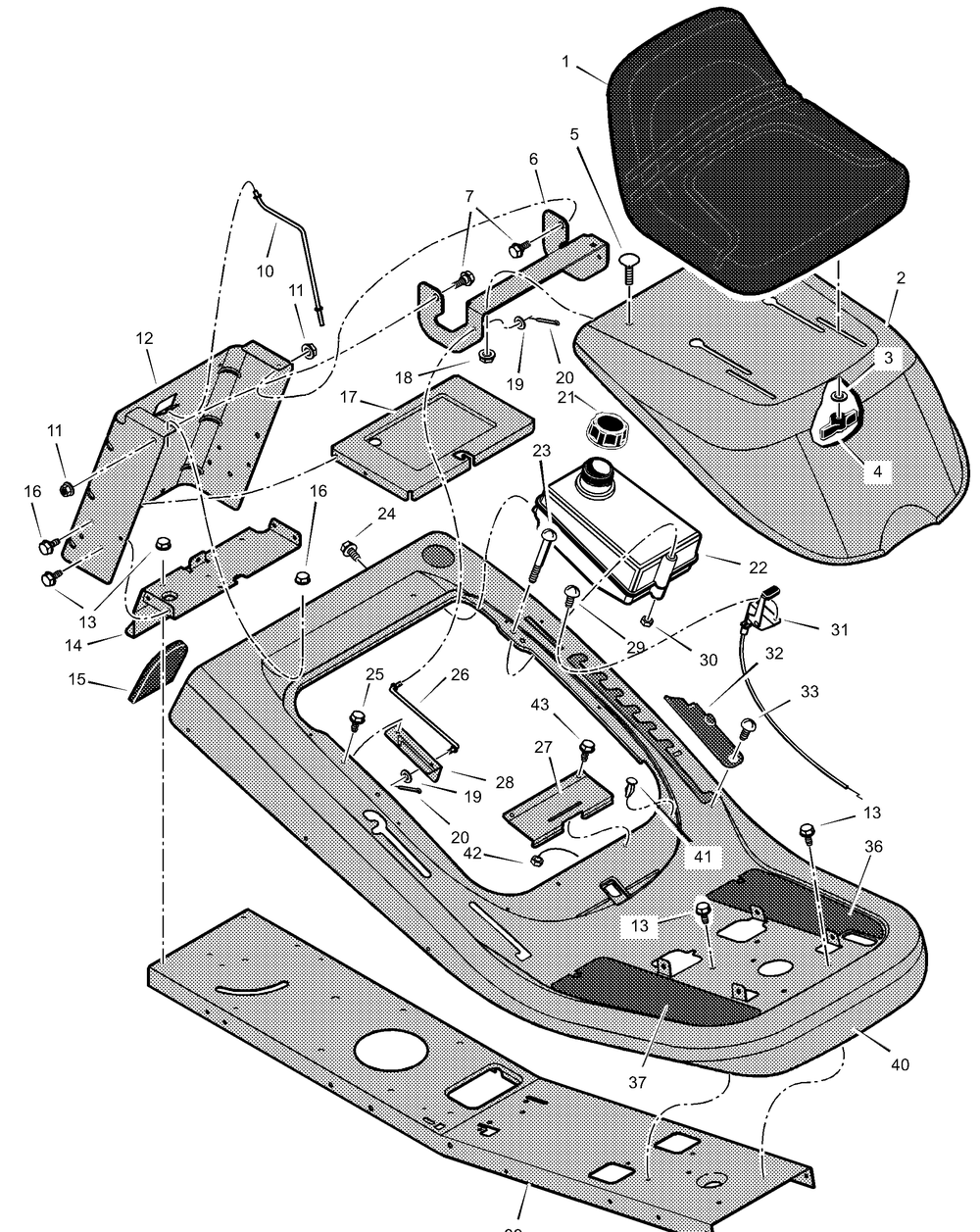 Chassis And Hood Diagram and Parts List for 309005X51A 2001 Briggs and Stratton Lawn Tractor